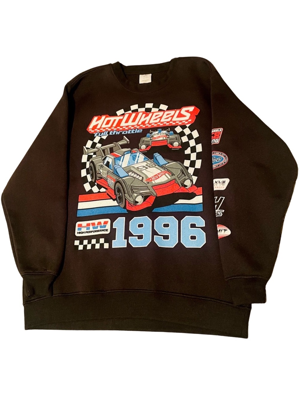 Adult XS Hot Wheels 1996 Graphic Crewneck Sweatshirt, Black